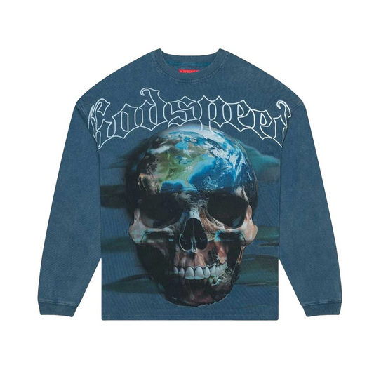 Godspeed Skull Globe L/S Tee True Blue